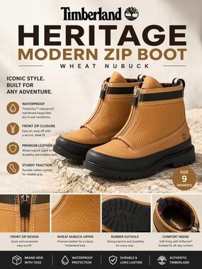TIMBERLAND Wheat Nubuck Heritage Modern Zip Boot NWT Women’s Size 9 Waterproof